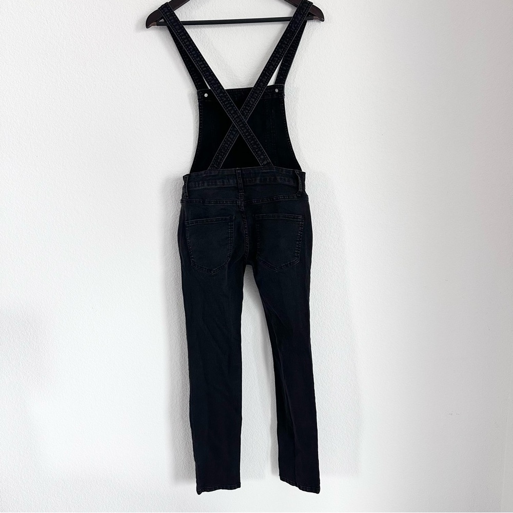 Free People Y2K Black Women's Washed Denim Overalls Stretched Bib Jumpsuit 24 - Picture 3 of 10